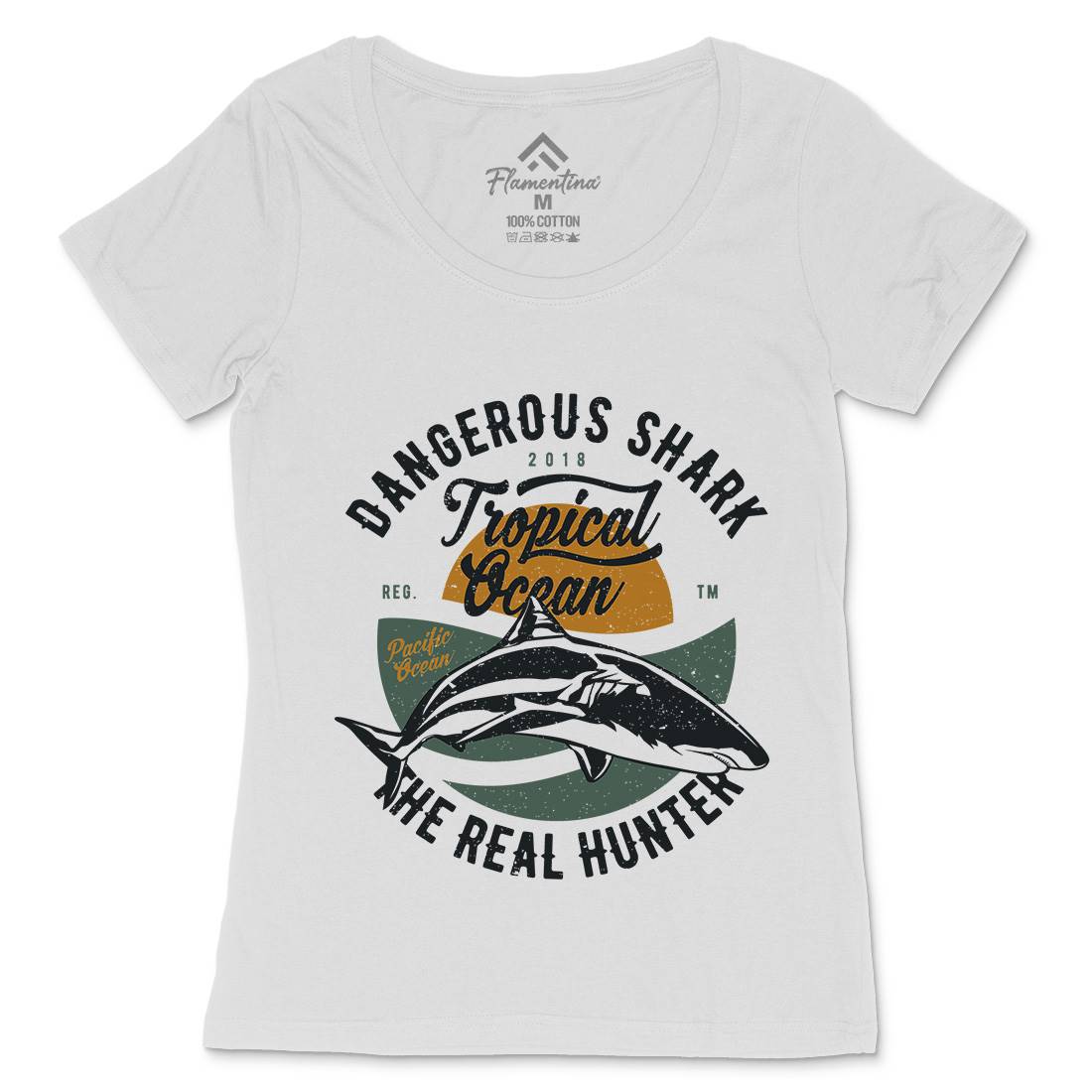 Dangerous Shark Womens Scoop Neck T-Shirt Navy A643