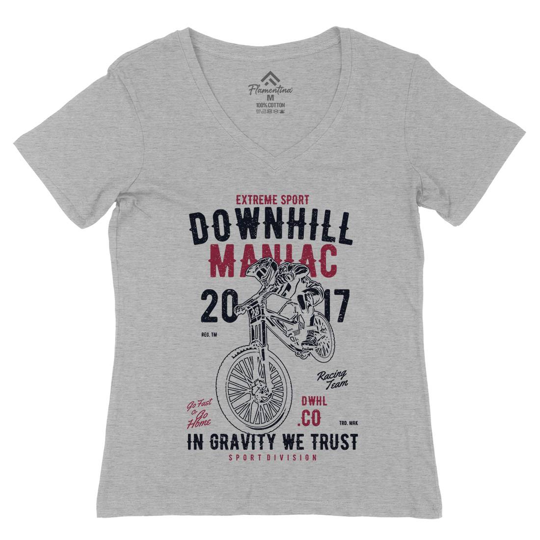 Downhill Maniac Womens Organic V-Neck T-Shirt Bikes A644