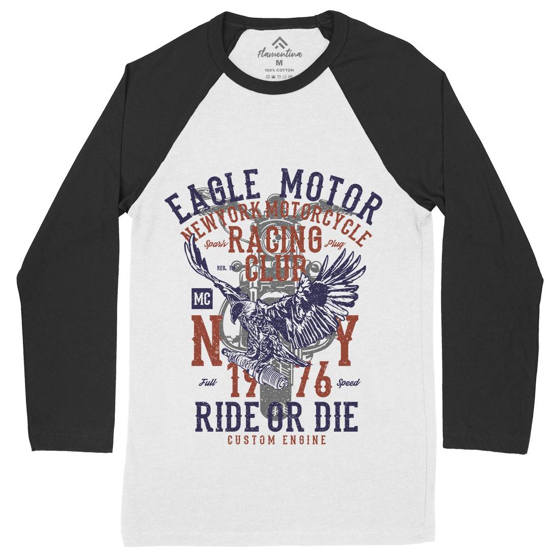 Eagle Motor Mens Long Sleeve Baseball T-Shirt Motorcycles A647