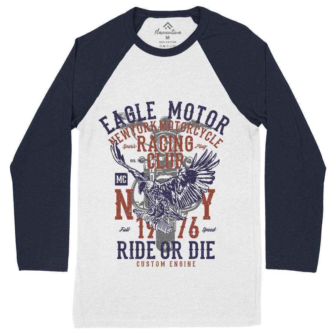 Eagle Motor Mens Long Sleeve Baseball T-Shirt Motorcycles A647