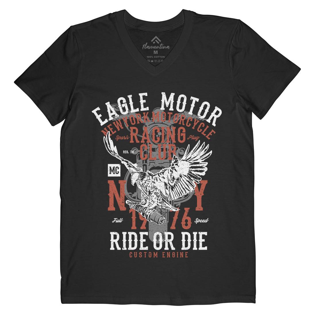 Eagle Motor Mens Organic V-Neck T-Shirt Motorcycles A647