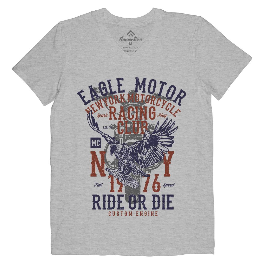 Eagle Motor Mens Organic V-Neck T-Shirt Motorcycles A647