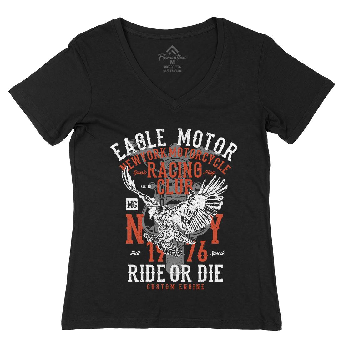 Eagle Motor Womens Organic V-Neck T-Shirt Motorcycles A647