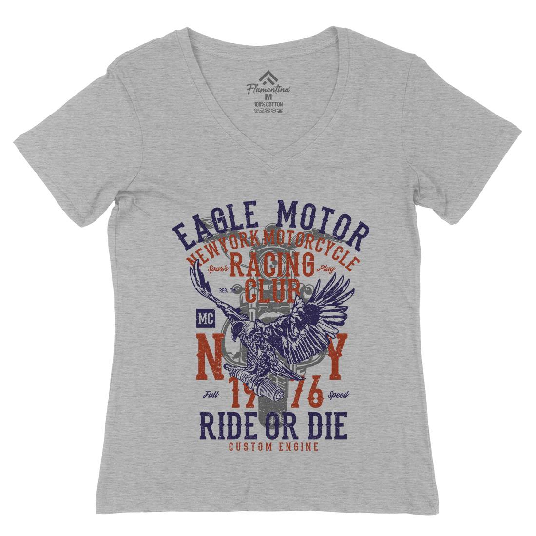 Eagle Motor Womens Organic V-Neck T-Shirt Motorcycles A647