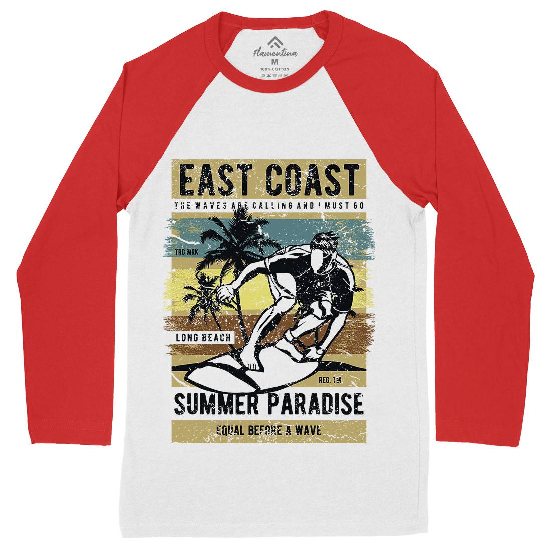 East Coast Surfing Mens Long Sleeve Baseball T-Shirt Surf A648
