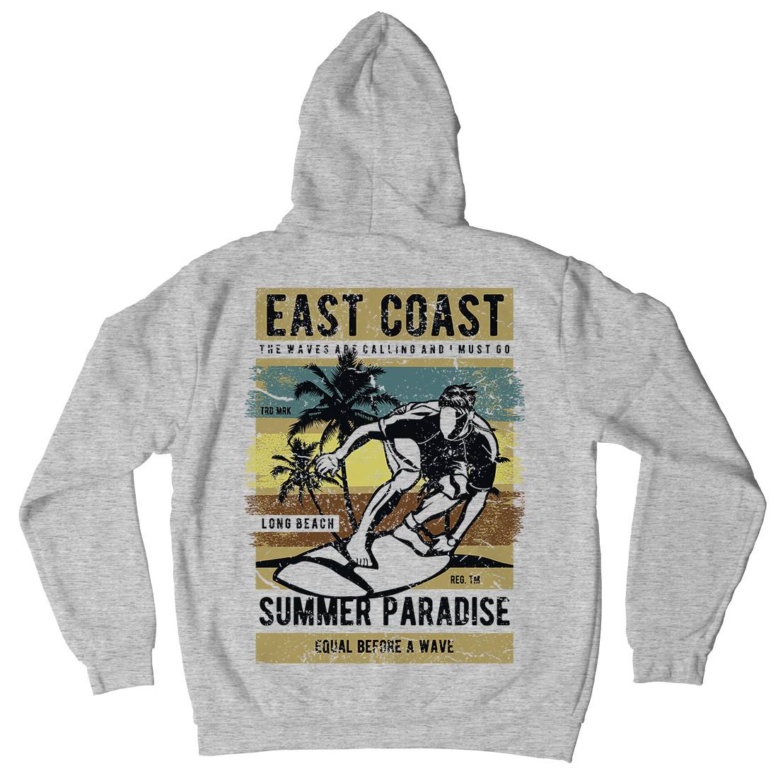 East Coast Surfing Mens Hoodie With Pocket Surf A648