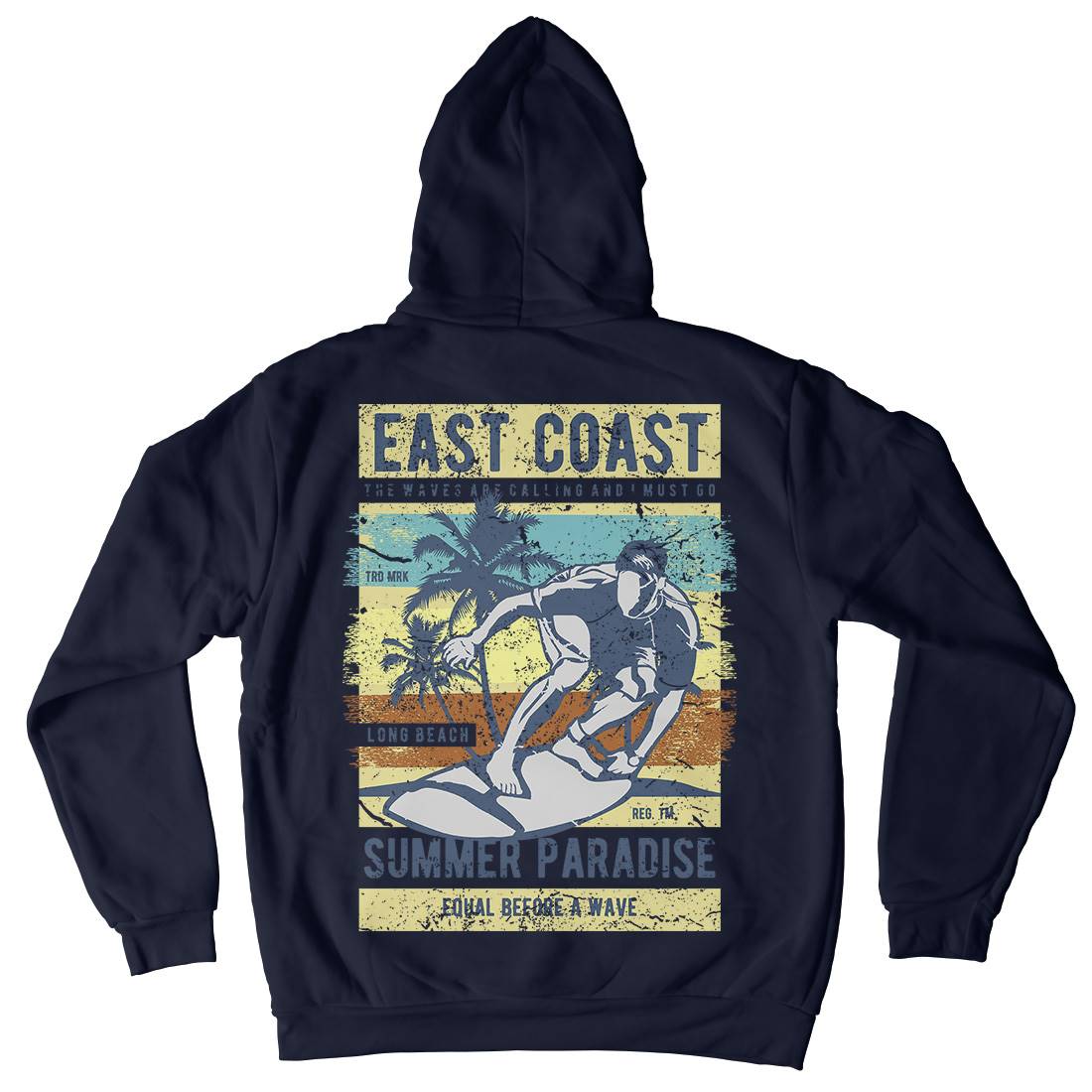East Coast Surfing Mens Hoodie With Pocket Surf A648