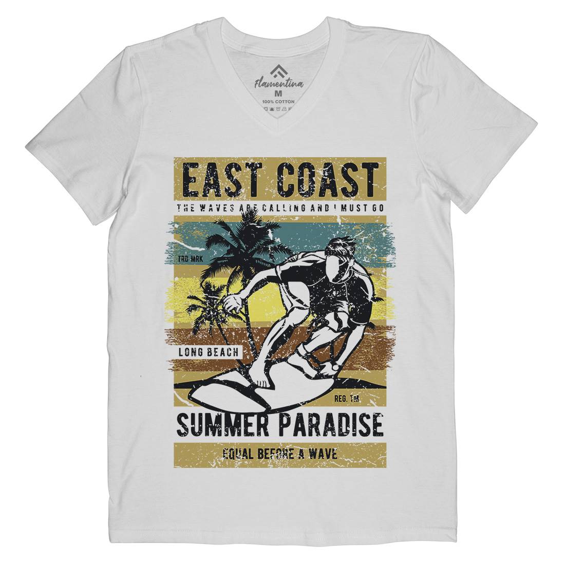 East Coast Surfing Mens Organic V-Neck T-Shirt Surf A648