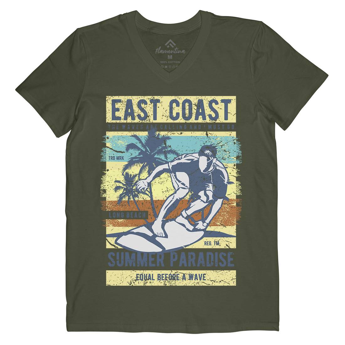 East Coast Surfing Mens Organic V-Neck T-Shirt Surf A648
