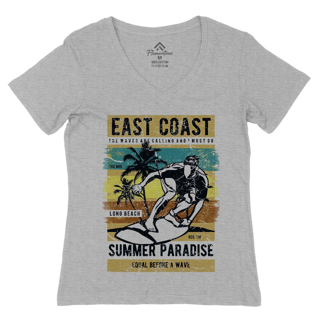 East Coast Surfing Womens Organic V-Neck T-Shirt Surf A648