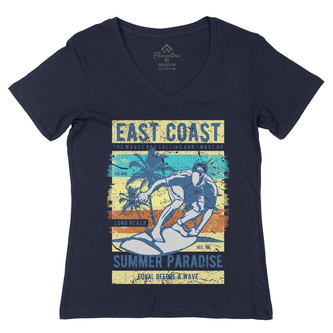 East Coast Surfing Womens Organic V-Neck T-Shirt Surf A648