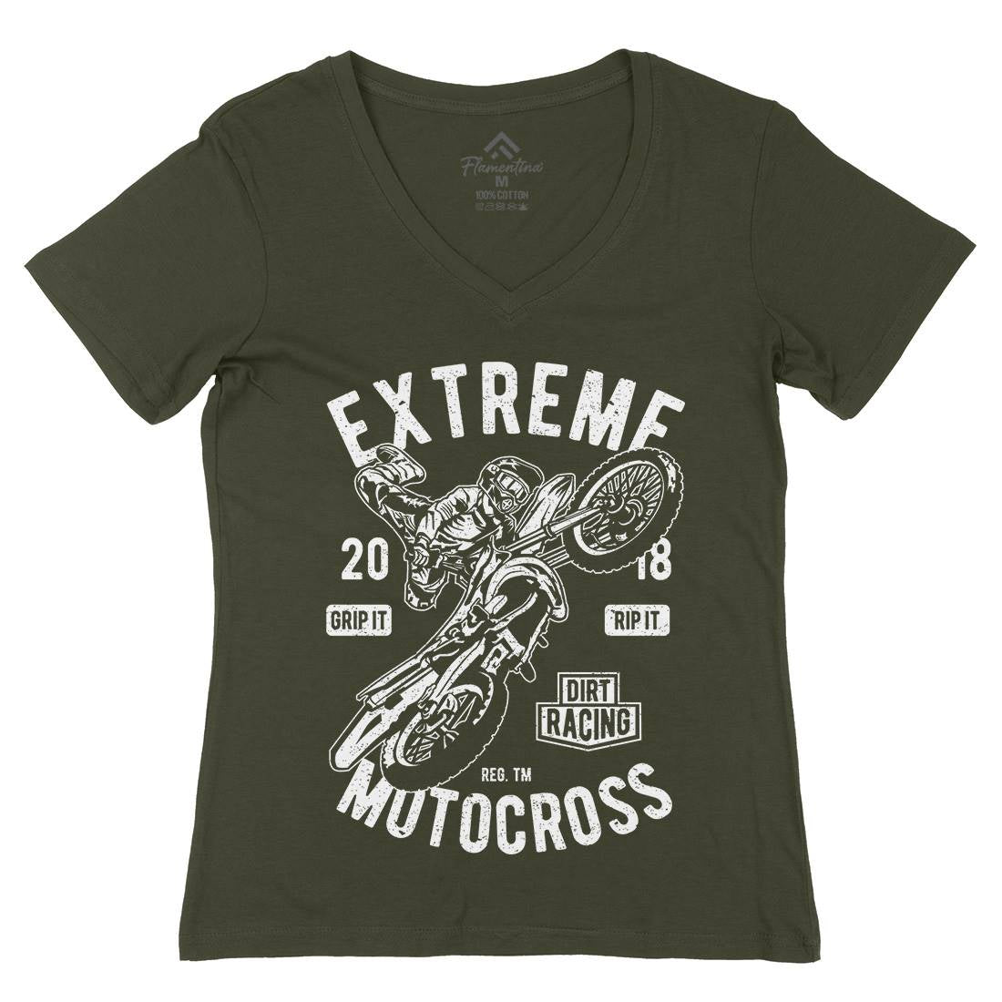 Extreme Motocross Womens Organic V-Neck T-Shirt Motorcycles A651