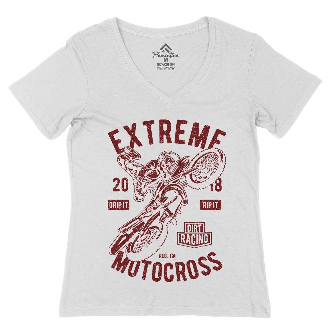Extreme Motocross Womens Organic V-Neck T-Shirt Motorcycles A651