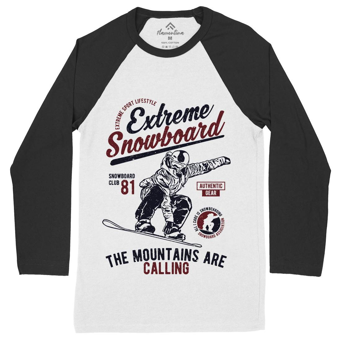 Extreme Snowboard Mens Long Sleeve Baseball T-Shirt Sport A652