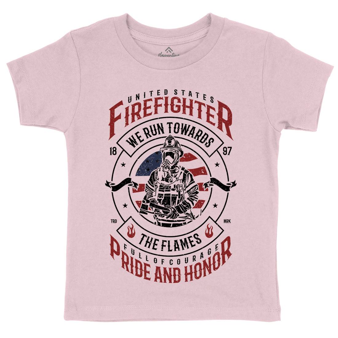 Flames Kids Organic Crew Neck T-Shirt Firefighters A656
