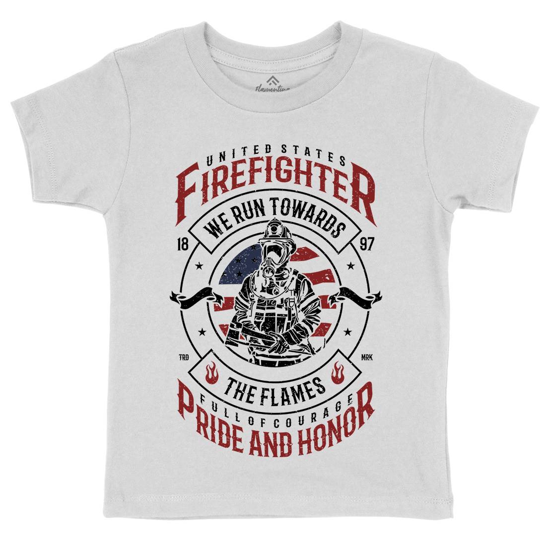 Flames Kids Organic Crew Neck T-Shirt Firefighters A656