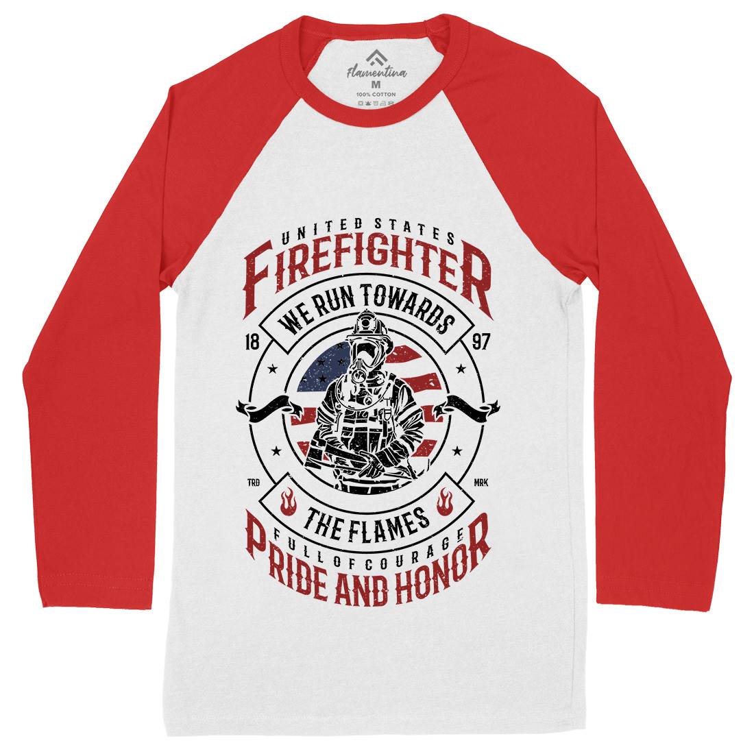 Flames Mens Long Sleeve Baseball T-Shirt Firefighters A656