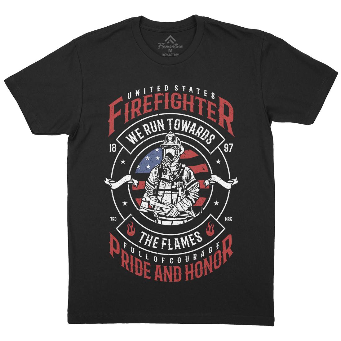 Flames Mens Organic Crew Neck T-Shirt Firefighters A656