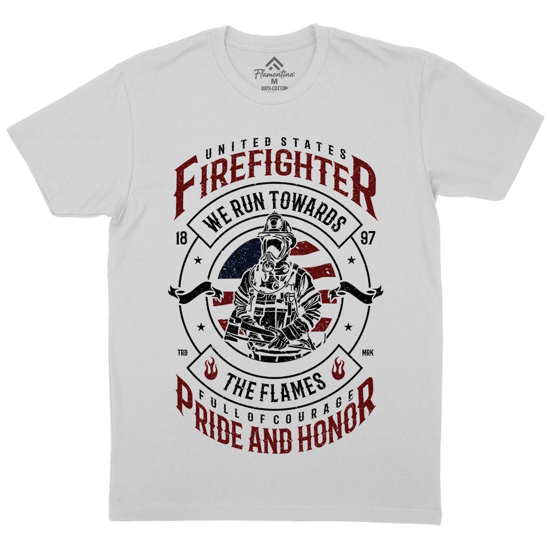Flames Mens Crew Neck T-Shirt Firefighters A656