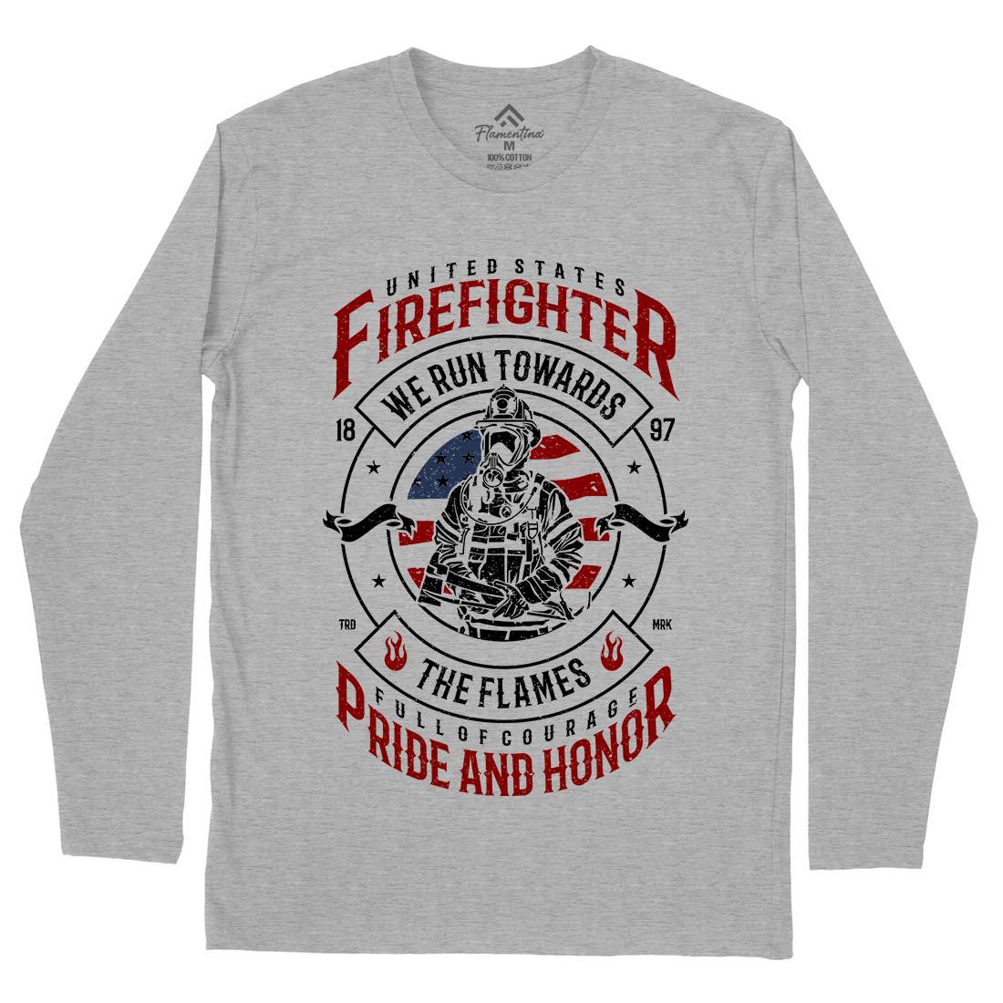 Flames Mens Long Sleeve T-Shirt Firefighters A656