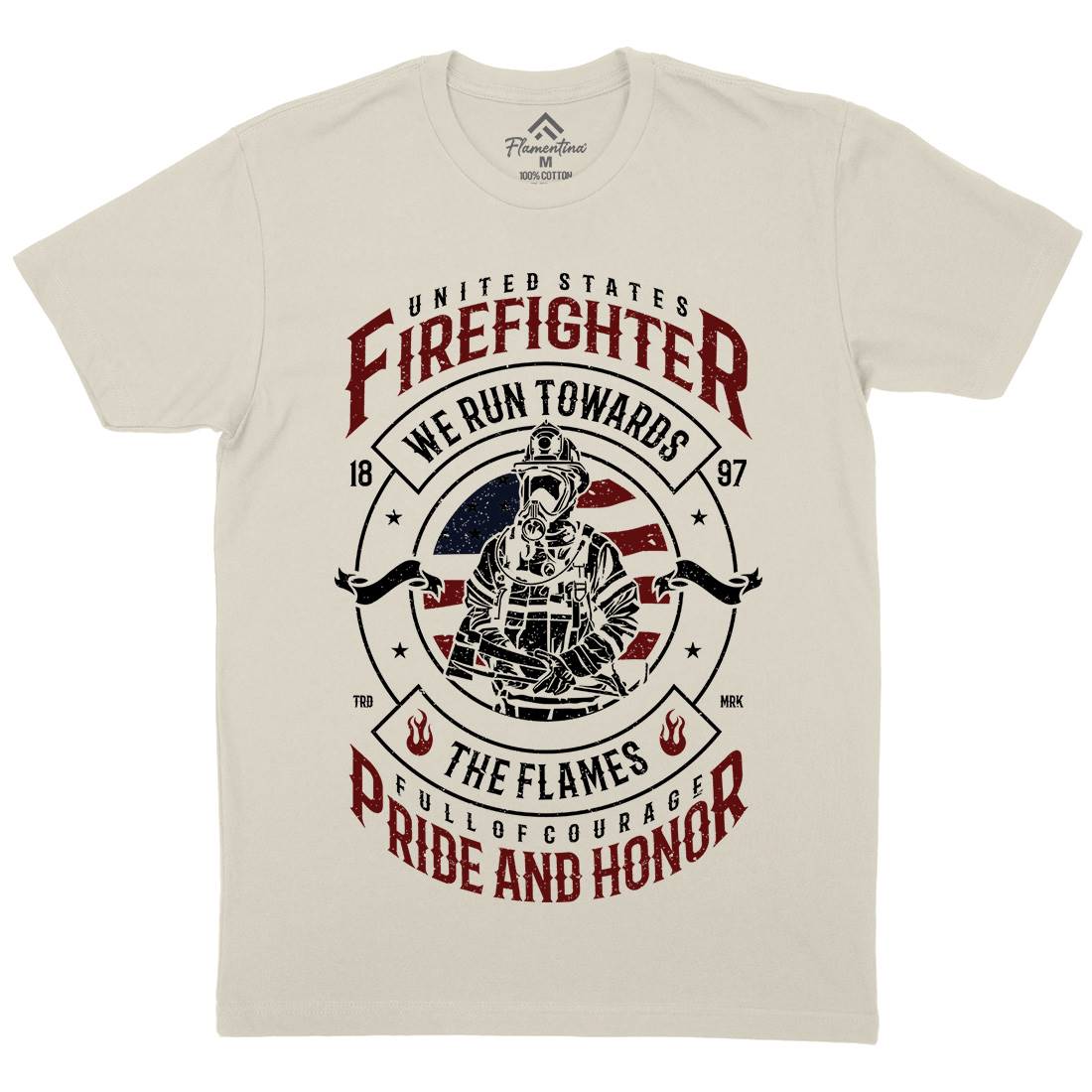 Flames Mens Organic Crew Neck T-Shirt Firefighters A656