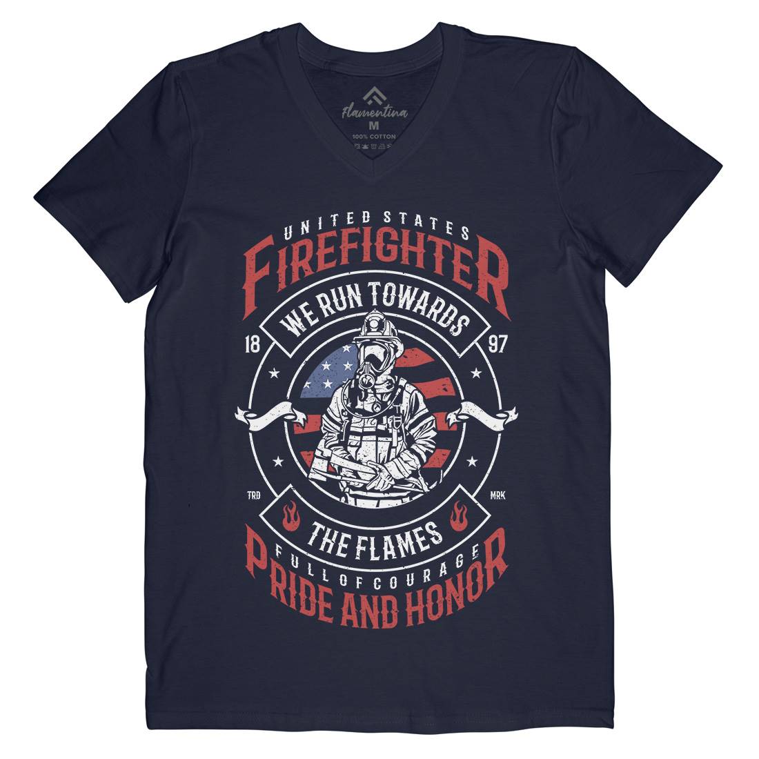 Flames Mens V-Neck T-Shirt Firefighters A656