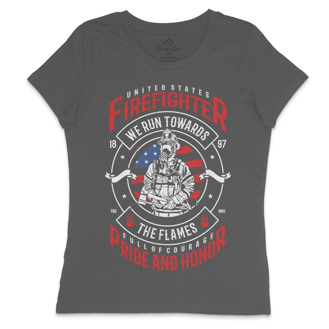 Flames Womens Crew Neck T-Shirt Firefighters A656