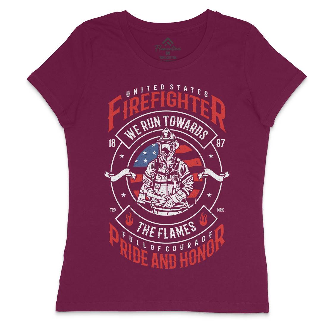 Flames Womens Crew Neck T-Shirt Firefighters A656
