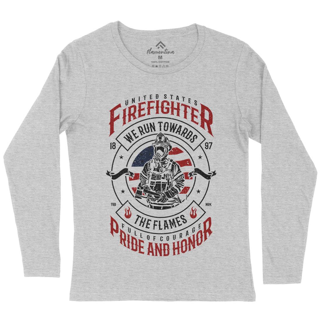 Flames Womens Long Sleeve T-Shirt Firefighters A656