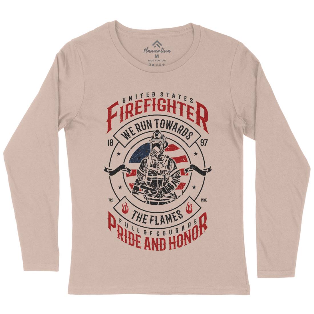 Flames Womens Long Sleeve T-Shirt Firefighters A656