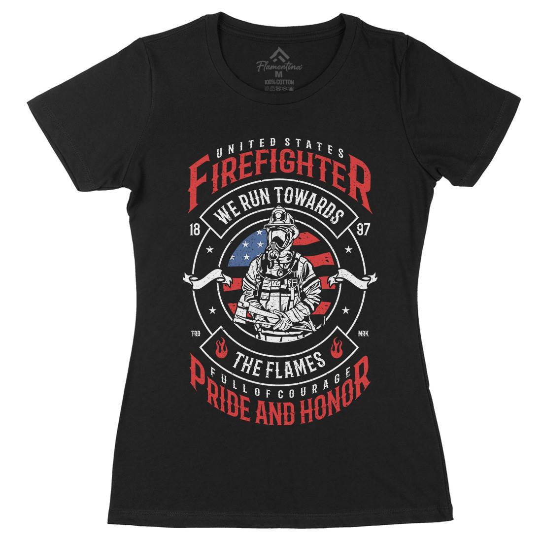 Flames Womens Organic Crew Neck T-Shirt Firefighters A656