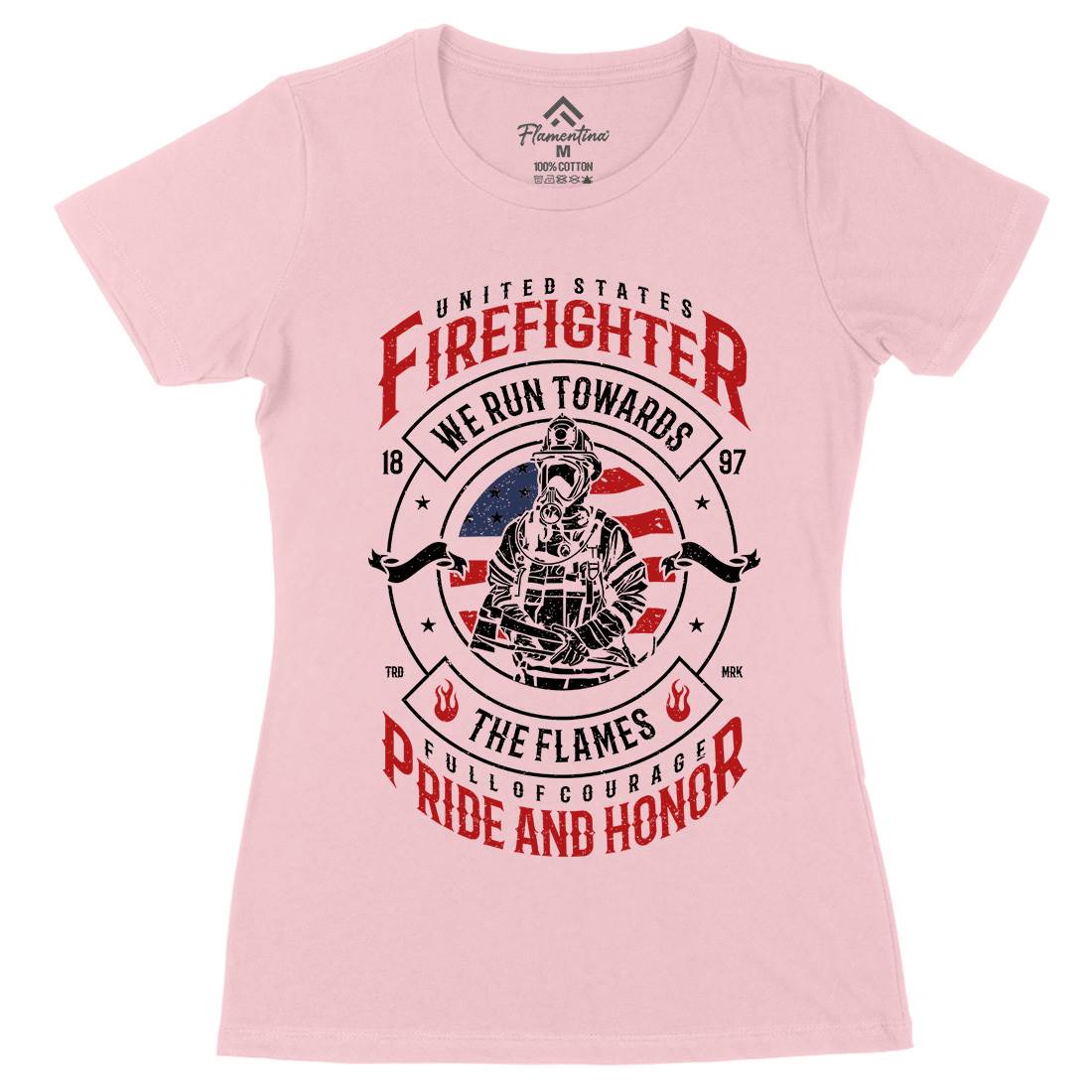 Flames Womens Organic Crew Neck T-Shirt Firefighters A656