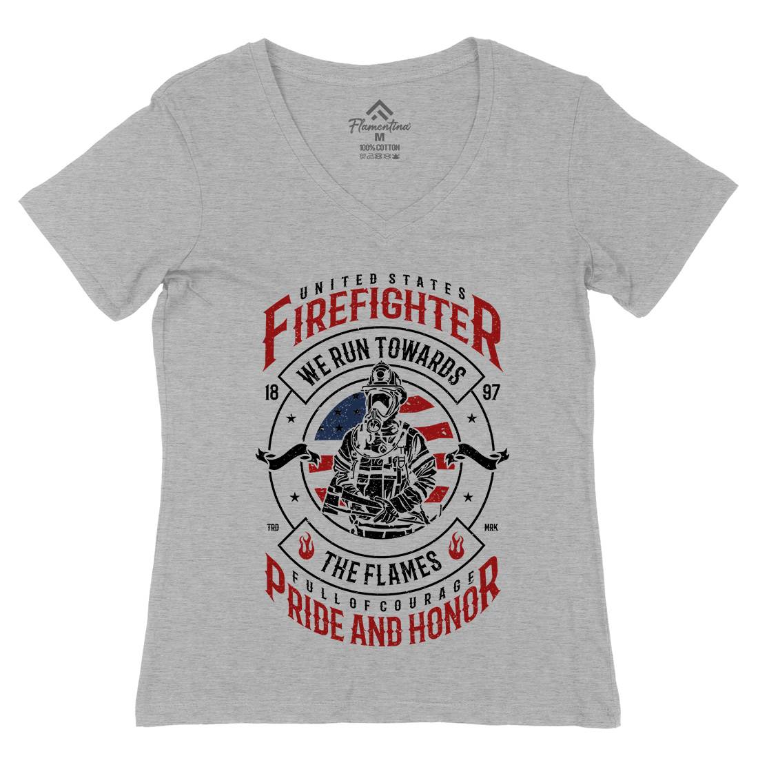 Flames Womens Organic V-Neck T-Shirt Firefighters A656
