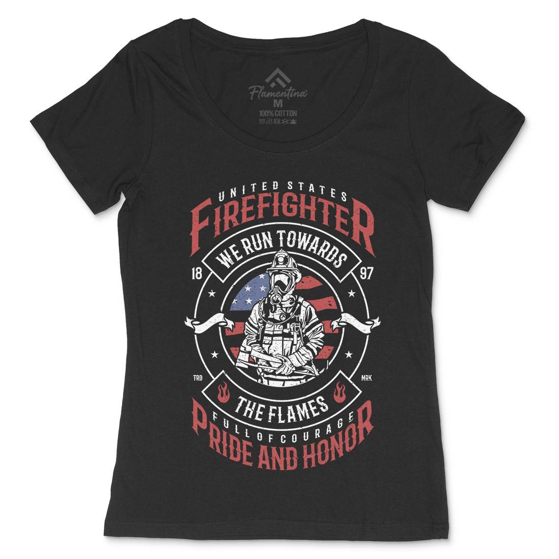 Flames Womens Scoop Neck T-Shirt Firefighters A656