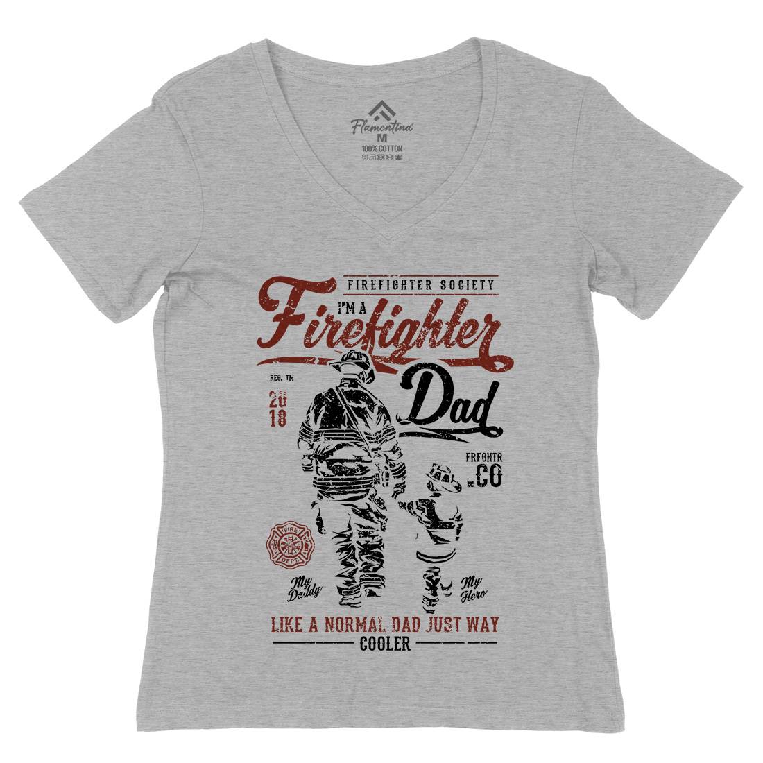 Dad Womens Organic V-Neck T-Shirt Firefighters A657