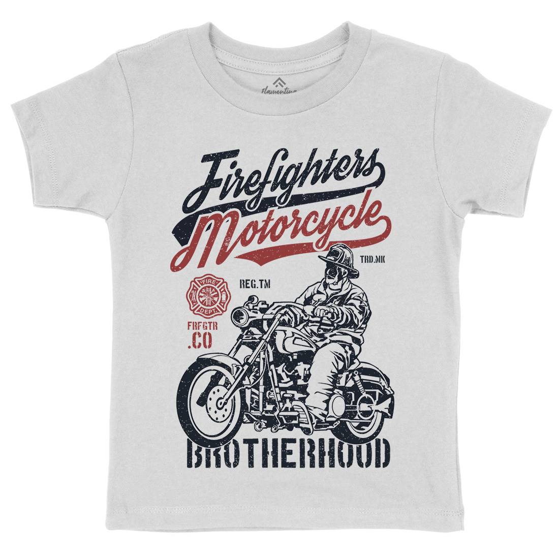 Motorcycle Kids Crew Neck T-Shirt Firefighters A658