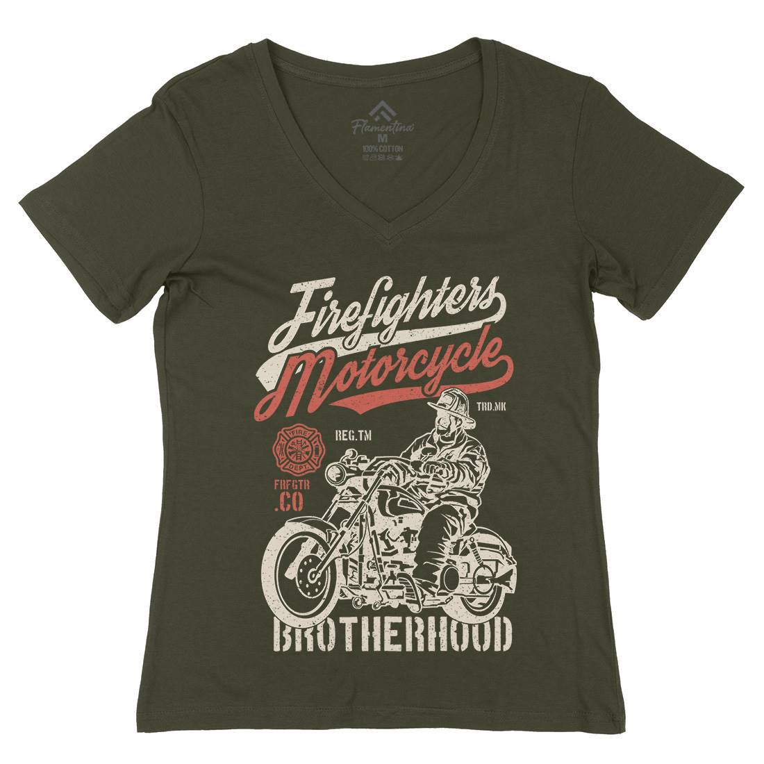 Motorcycle Womens Organic V-Neck T-Shirt Firefighters A658