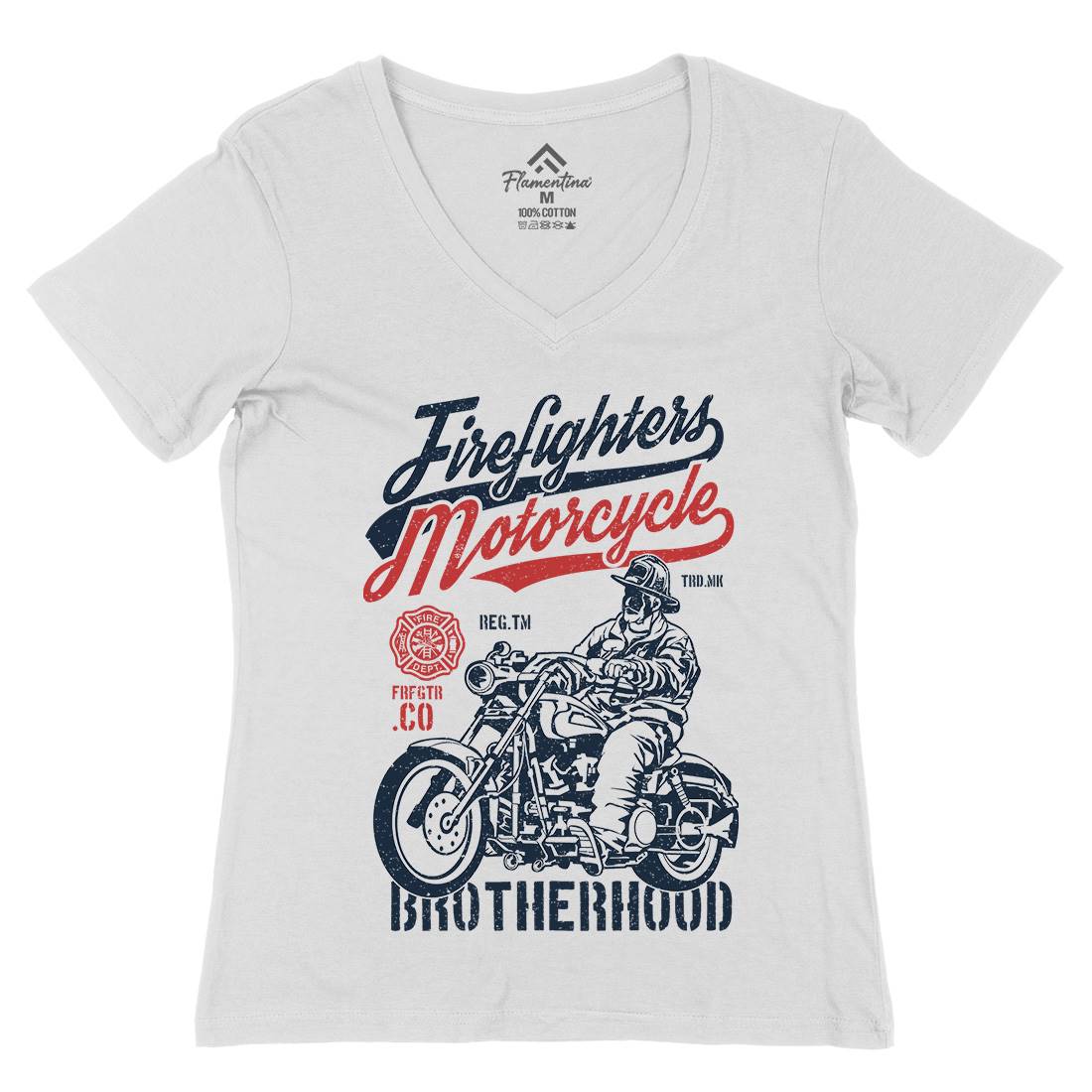 Motorcycle Womens Organic V-Neck T-Shirt Firefighters A658