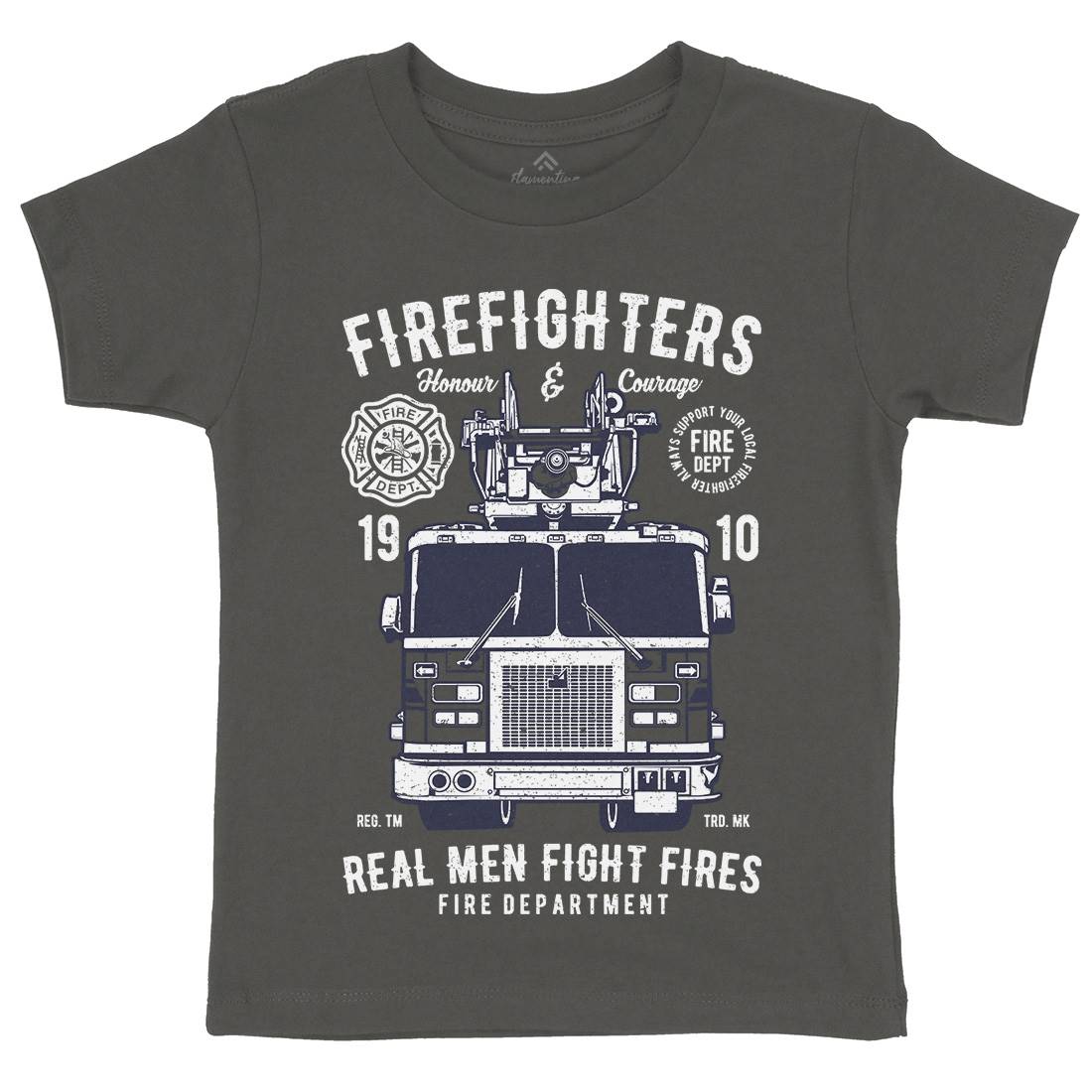 Firefighters Truck Kids Organic Crew Neck T-Shirt Firefighters A659