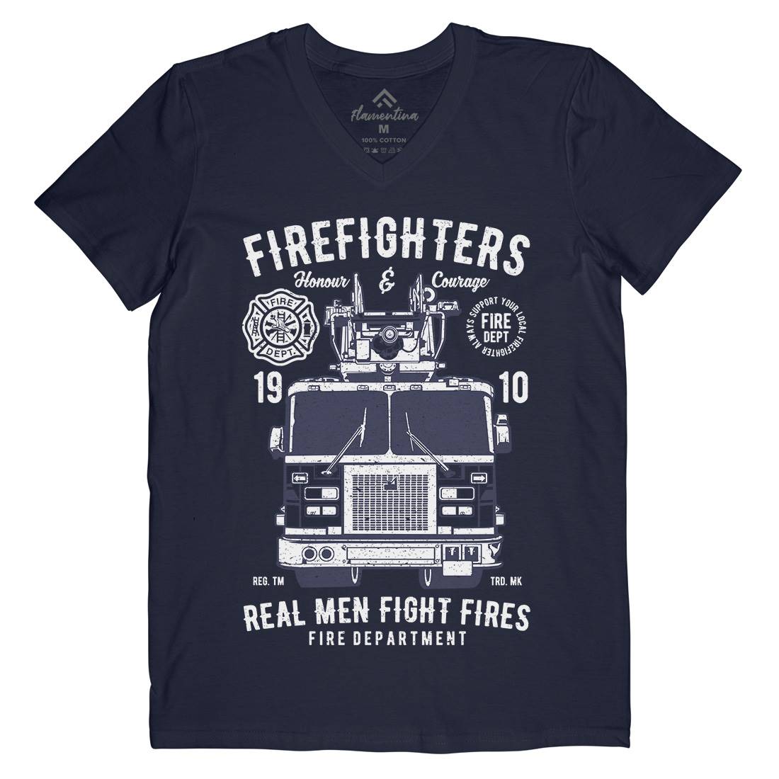 Firefighters Truck Mens Organic V-Neck T-Shirt Firefighters A659
