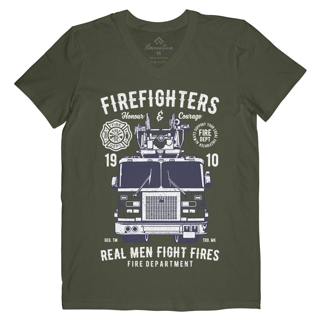 Firefighters Truck Mens Organic V-Neck T-Shirt Firefighters A659