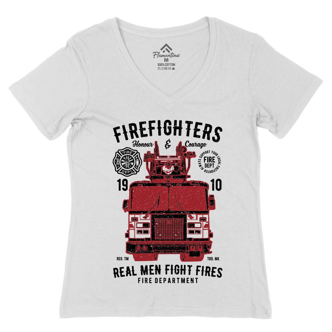 Firefighters Truck Womens Organic V-Neck T-Shirt Firefighters A659