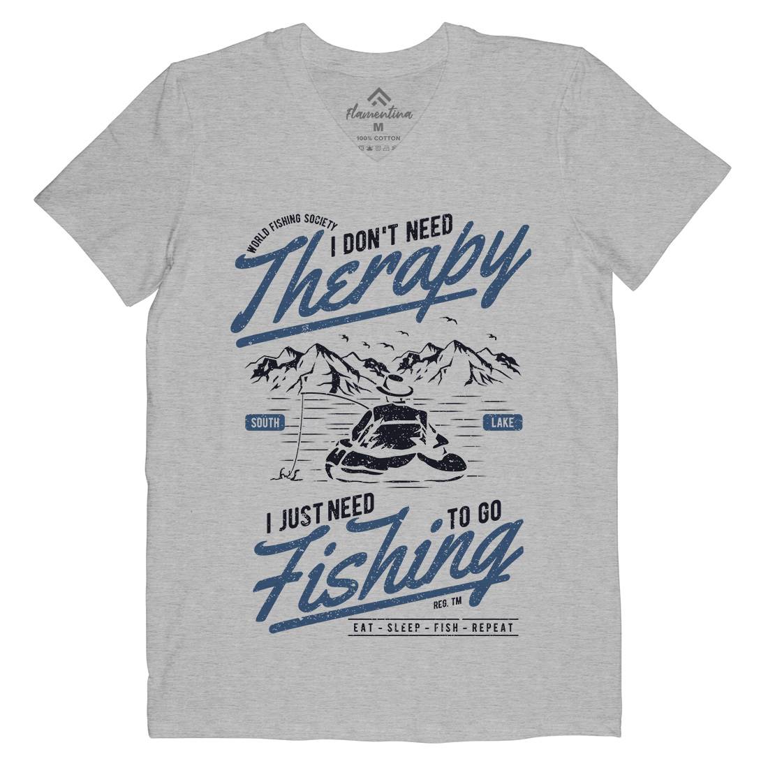Therapy Mens Organic V-Neck T-Shirt Fishing A662