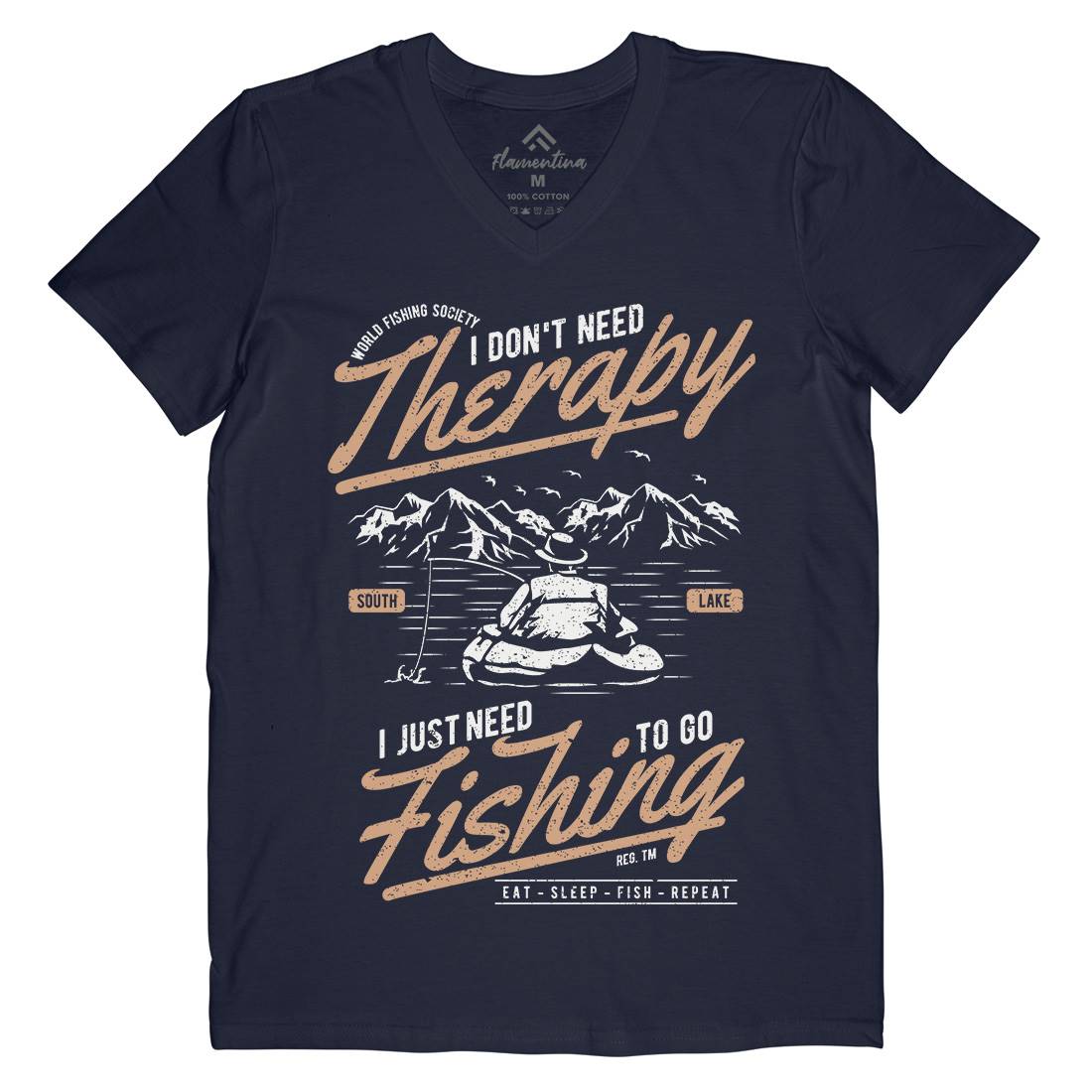 Therapy Mens Organic V-Neck T-Shirt Fishing A662