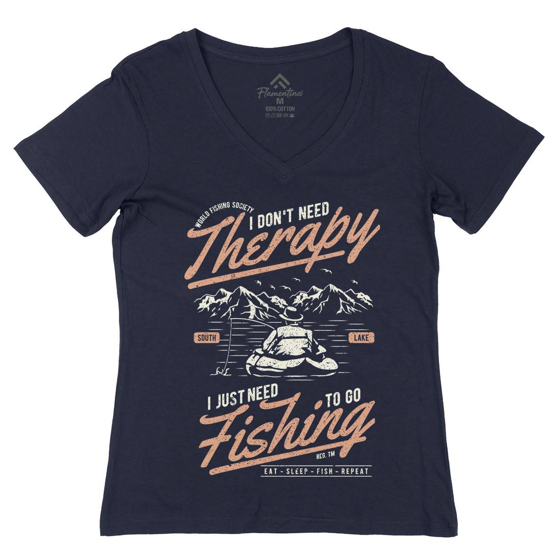 Therapy Womens Organic V-Neck T-Shirt Fishing A662