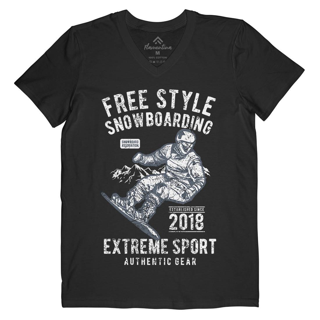 Free Style Snowboarding Mens V-Neck T-Shirt Sport A666