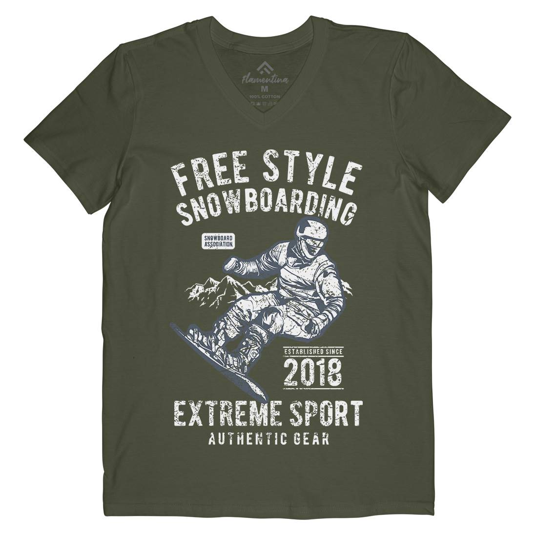 Free Style Snowboarding Mens Organic V-Neck T-Shirt Sport A666