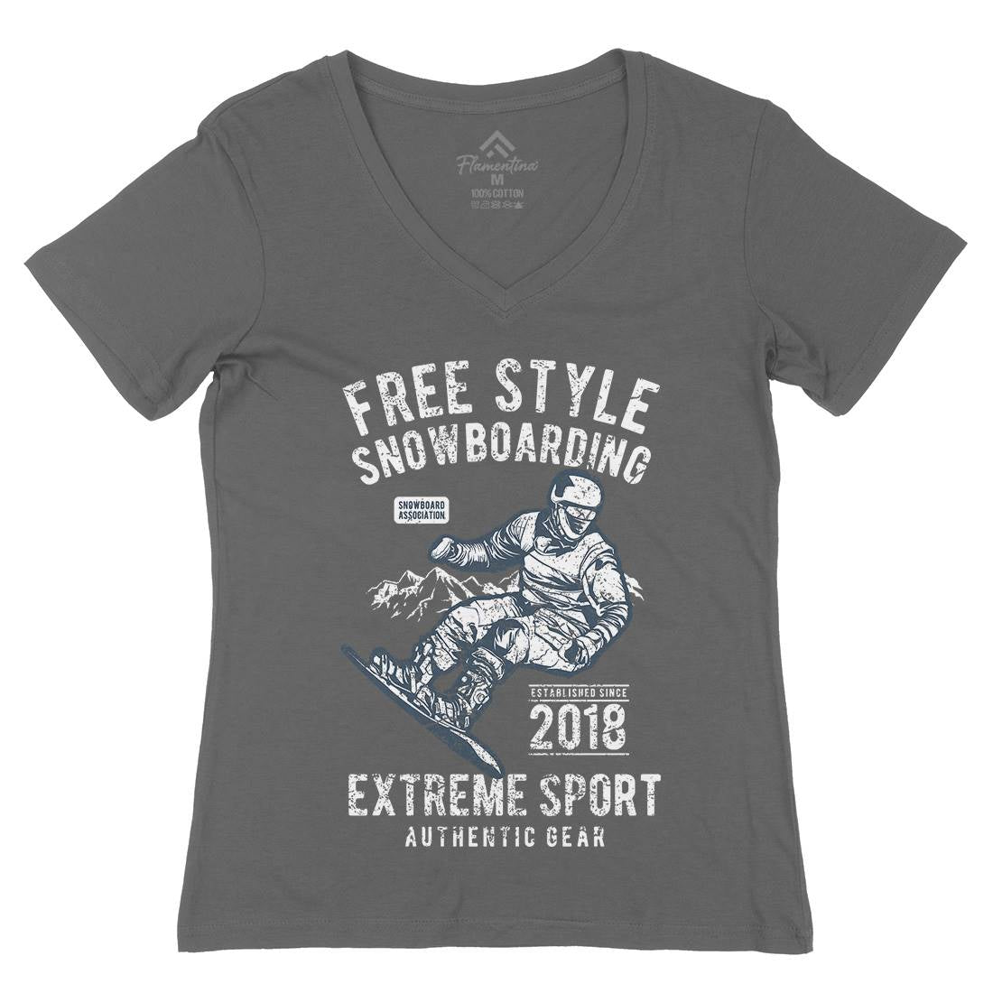Free Style Snowboarding Womens Organic V-Neck T-Shirt Sport A666