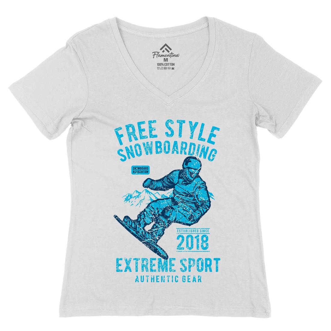 Free Style Snowboarding Womens Organic V-Neck T-Shirt Sport A666