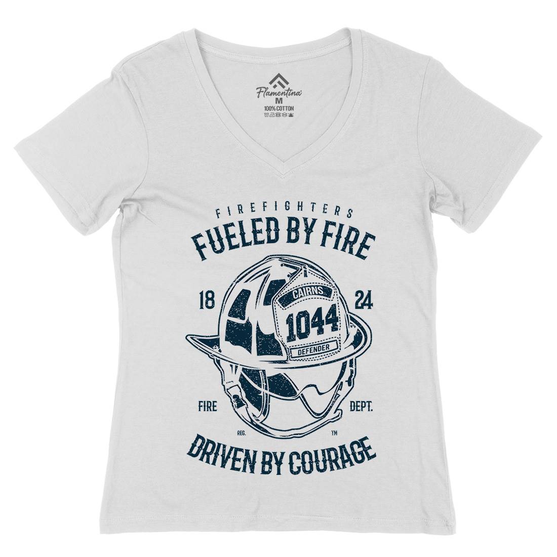 Fuelled By Fire Womens Organic V-Neck T-Shirt Firefighters A667